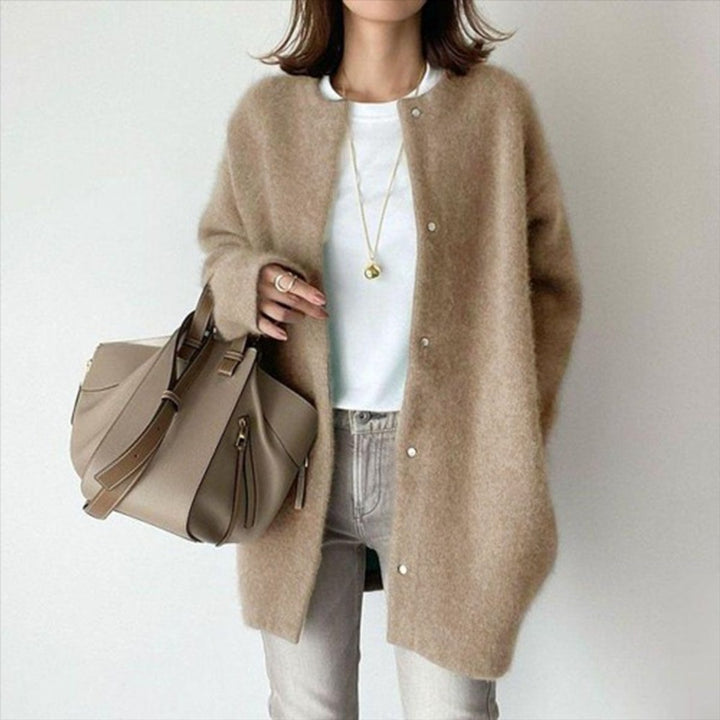 Women's Oversized Snap-Button Fluffy Knit Cardigan Sweater