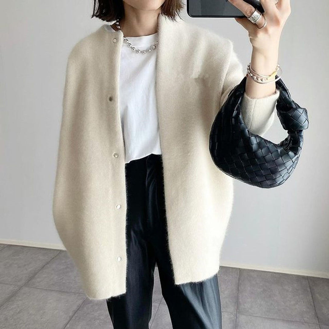 Women's Oversized Snap-Button Fluffy Knit Cardigan Sweater