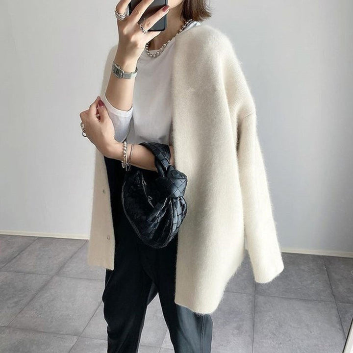 Women's Oversized Snap-Button Fluffy Knit Cardigan Sweater