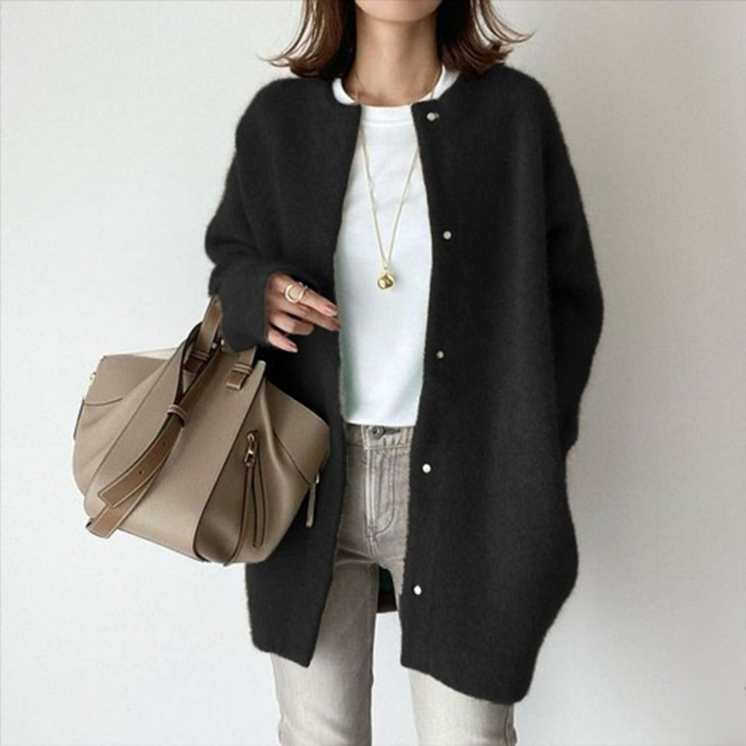 Women's Oversized Snap-Button Fluffy Knit Cardigan Sweater