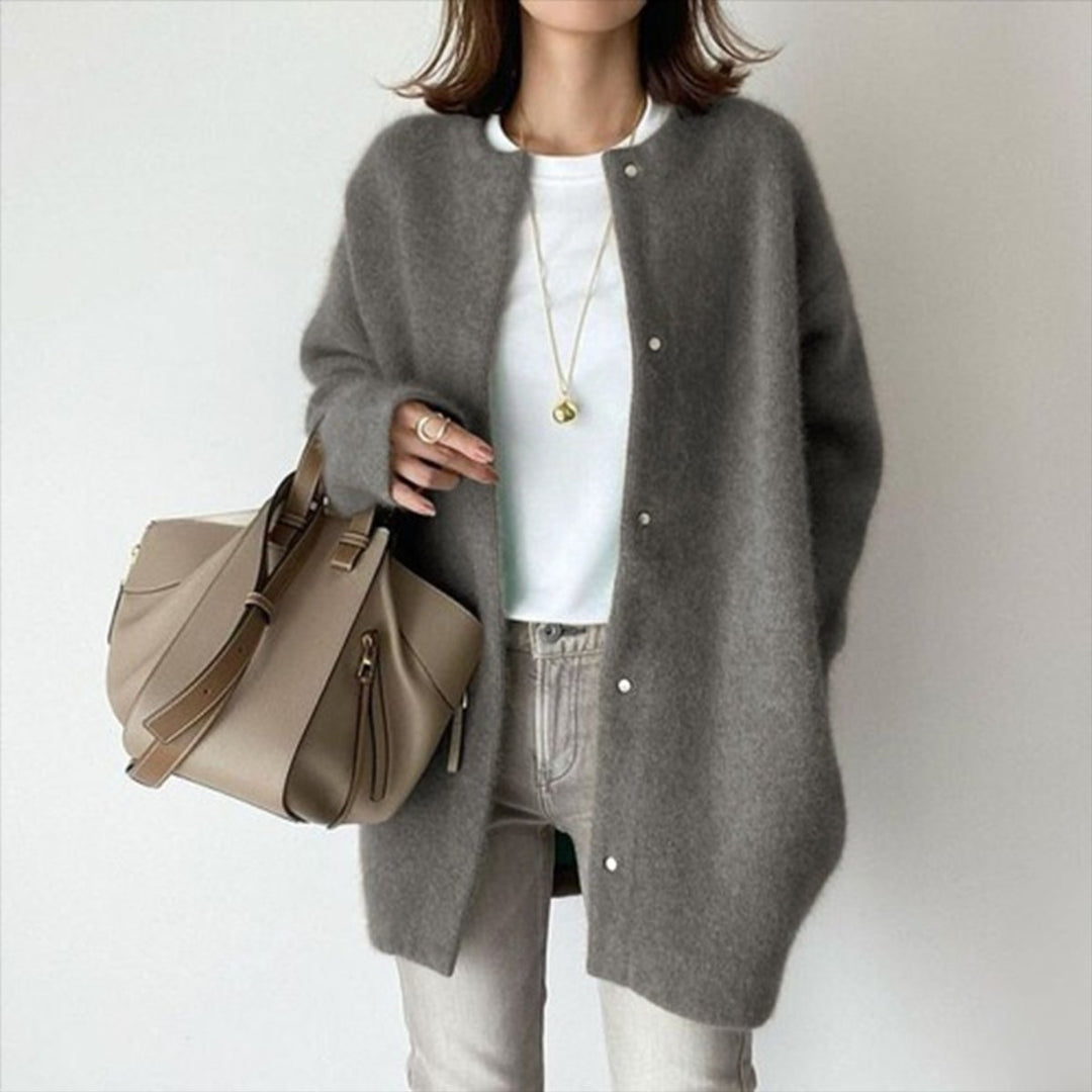 Women's Oversized Snap-Button Fluffy Knit Cardigan Sweater