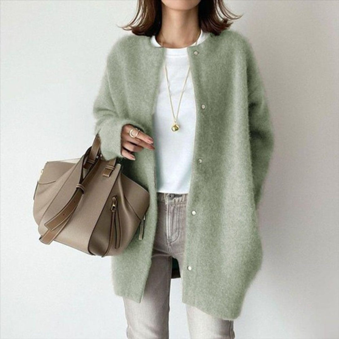 Women's Oversized Snap-Button Fluffy Knit Cardigan Sweater