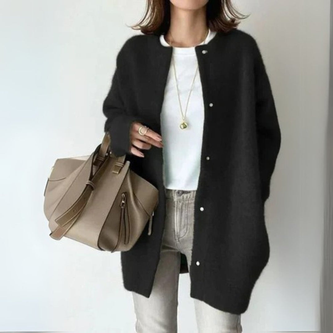 Women's Oversized Snap-Button Long Knit Cardigan Sweater