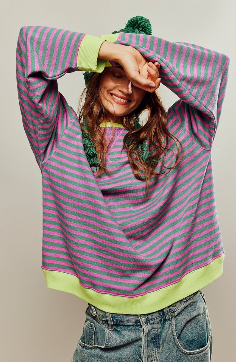 Women's Oversized Striped Crewneck Pullover Sweater