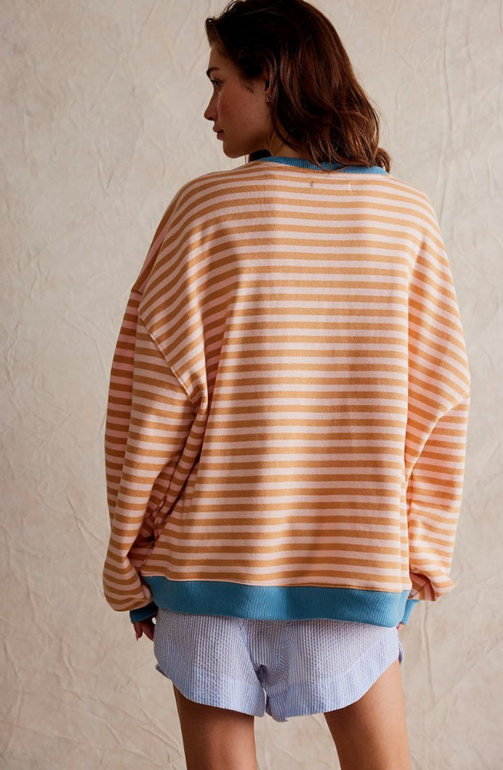Women's Oversized Striped Crewneck Pullover Sweater
