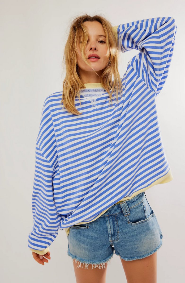Women's Oversized Striped Crewneck Pullover Sweater