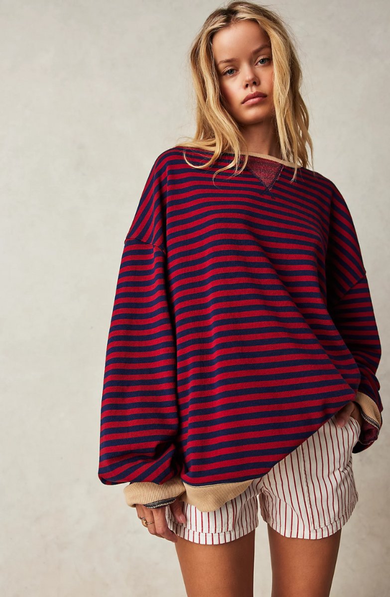 Women's Oversized Striped Crewneck Pullover Sweater