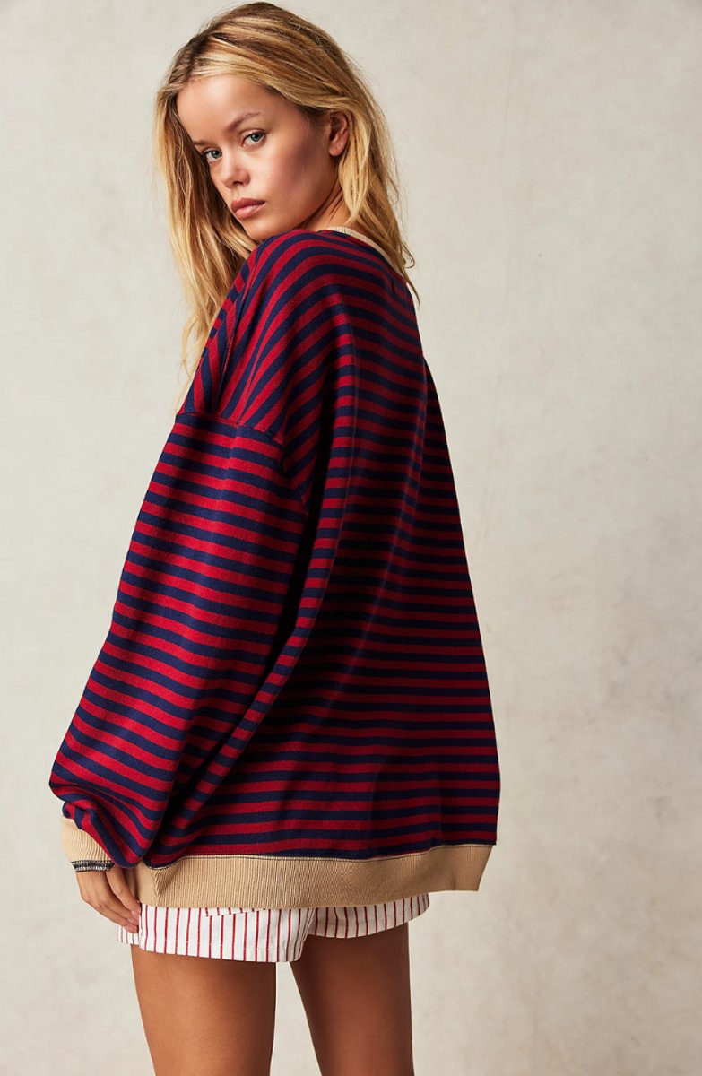 Women's Oversized Striped Crewneck Pullover Sweater