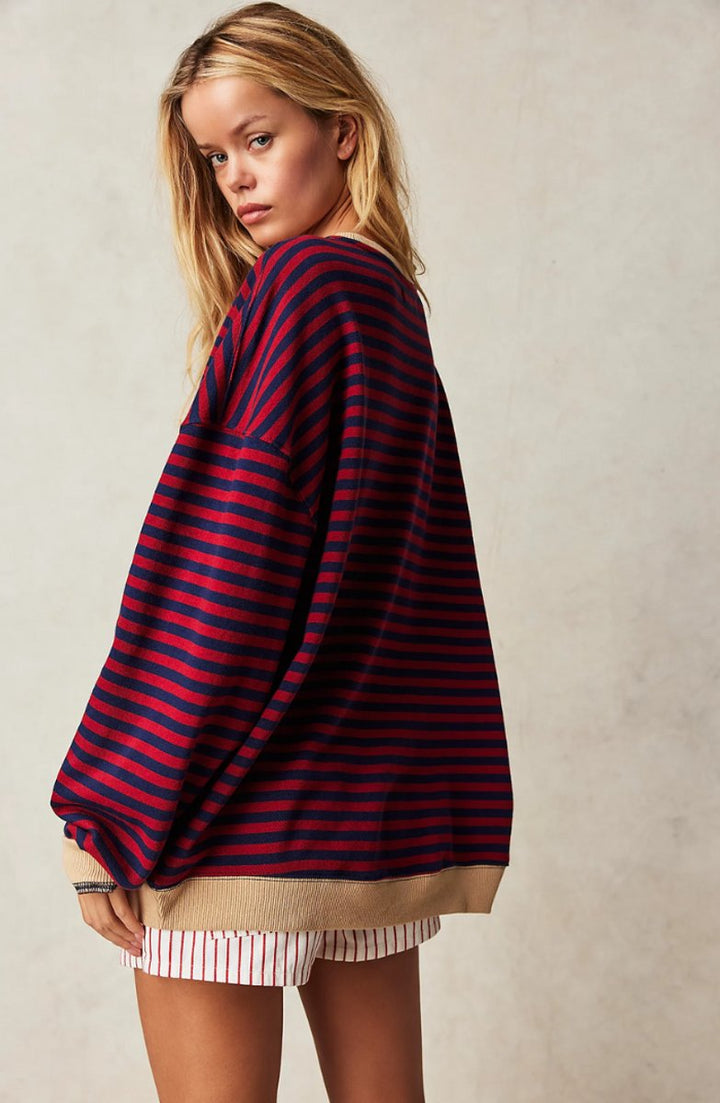 Women's Oversized Striped Crewneck Pullover Sweater