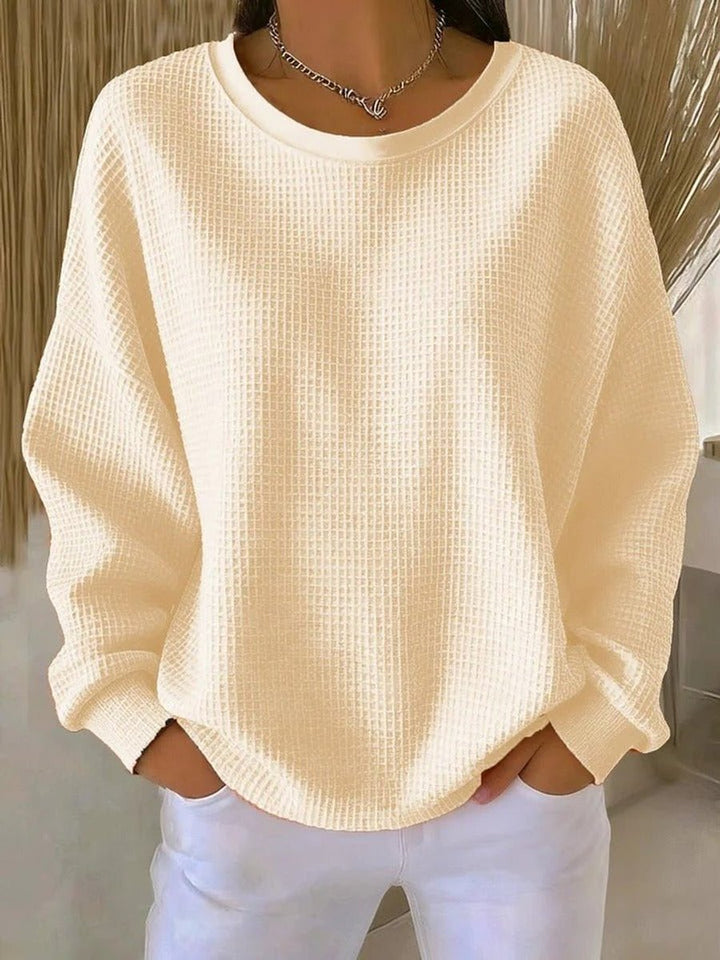 Women's Oversized Waffle-Knit Crewneck Long-Sleeve Sweater