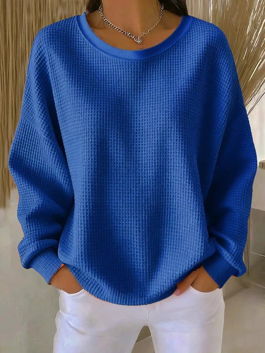 Women's Oversized Waffle-Knit Crewneck Long-Sleeve Sweater