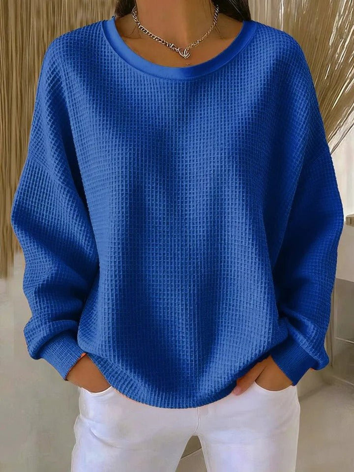 Women's Oversized Waffle-Knit Crewneck Long-Sleeve Sweater