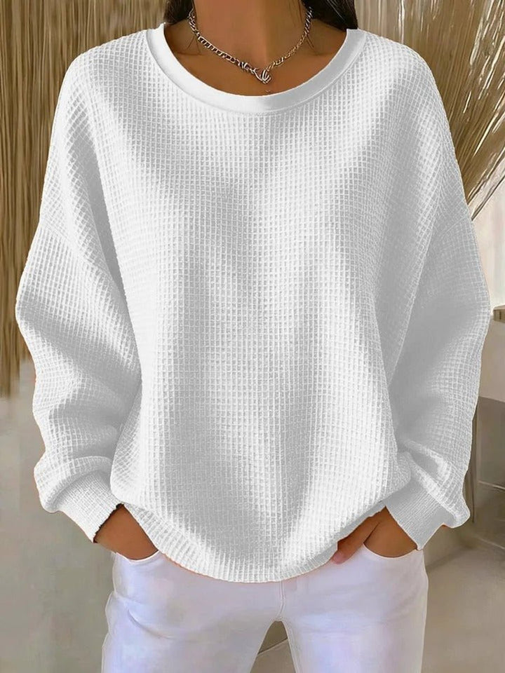 Women's Oversized Waffle-Knit Crewneck Long-Sleeve Sweater