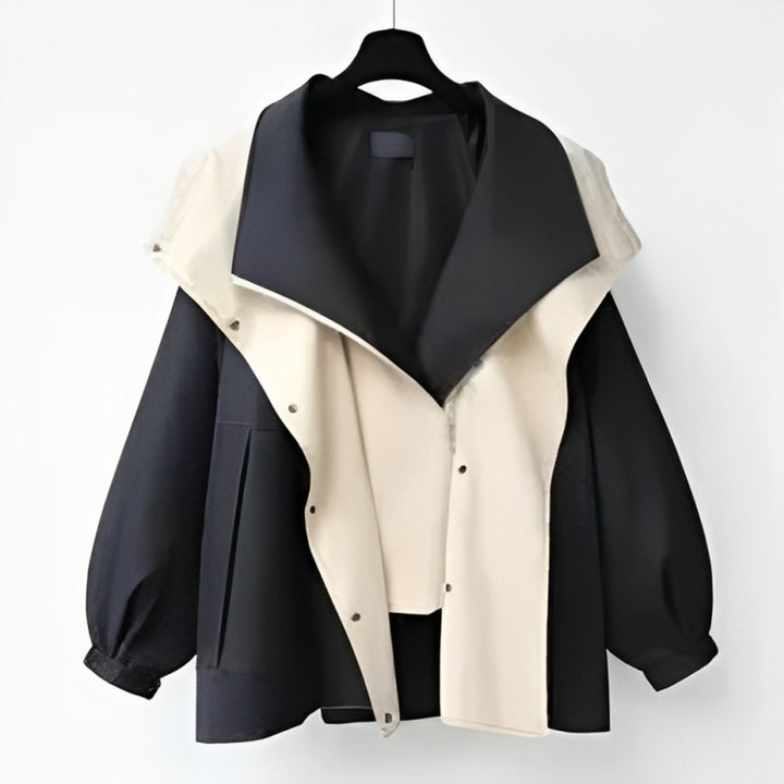 Women's Oversized Waterproof Windproof Dual-Collar Trench Coat - Black