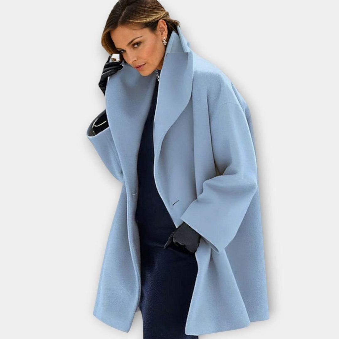 Women's Oversized Wide-Collar Wool-Blend Winter Coat - Blue