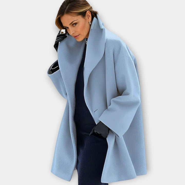 Women's Oversized Wide-Collar Wool-Blend Winter Coat - Blue