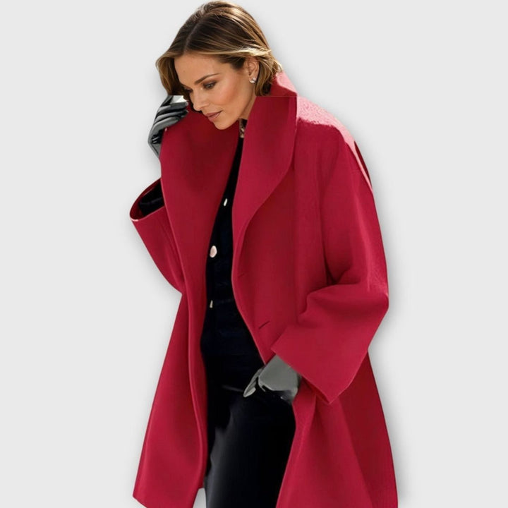 Women's Oversized Wide-Collar Wool-Blend Winter Coat - Red