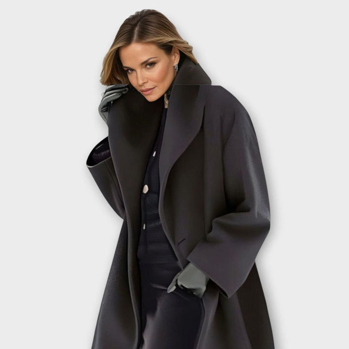 Women's Oversized Wide-Collar Wool-Blend Winter Coat - Black