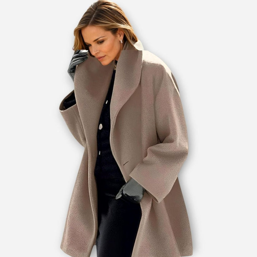 Women's Oversized Wide-Collar Wool-Blend Winter Coat - Khaki