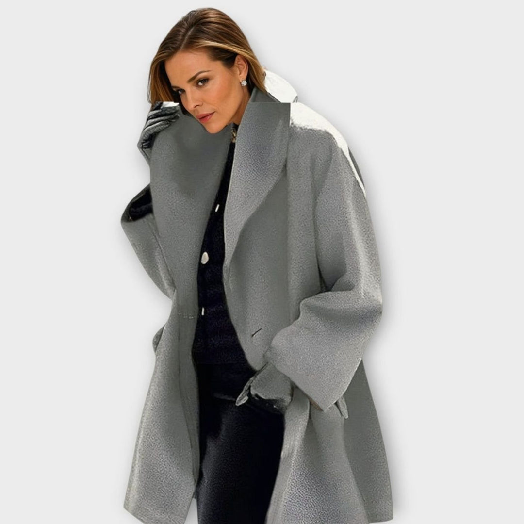 Women's Oversized Wide-Collar Wool-Blend Winter Coat - Gray
