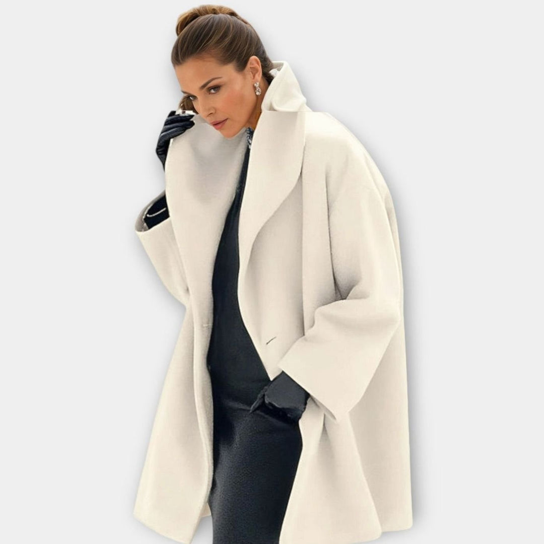 Women's Oversized Wide-Collar Wool-Blend Winter Coat - White