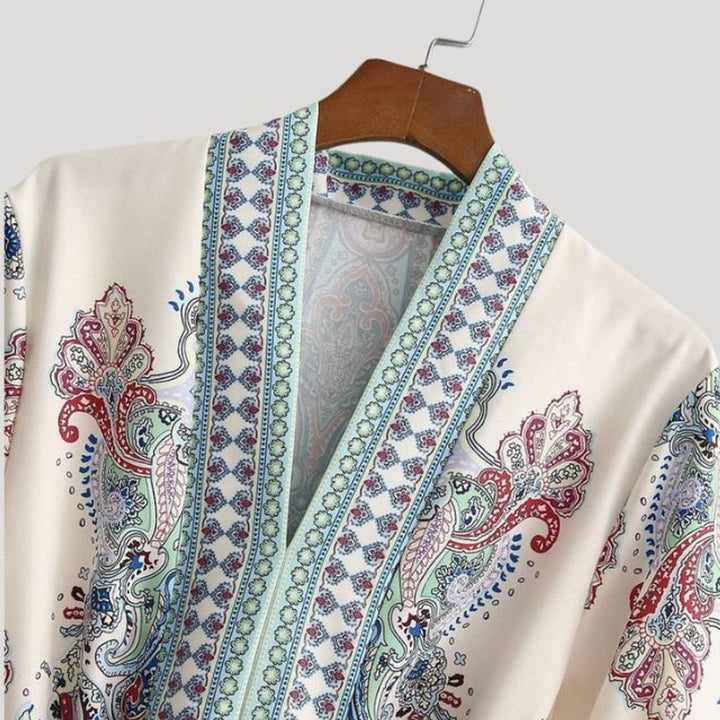 Women's Paisley Floral Long-Sleeve Belted Fall Midi Dress