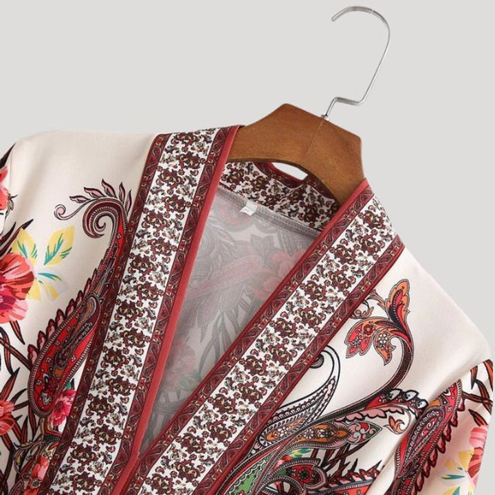 Women's Paisley Floral Long-Sleeve Belted Fall Midi Dress