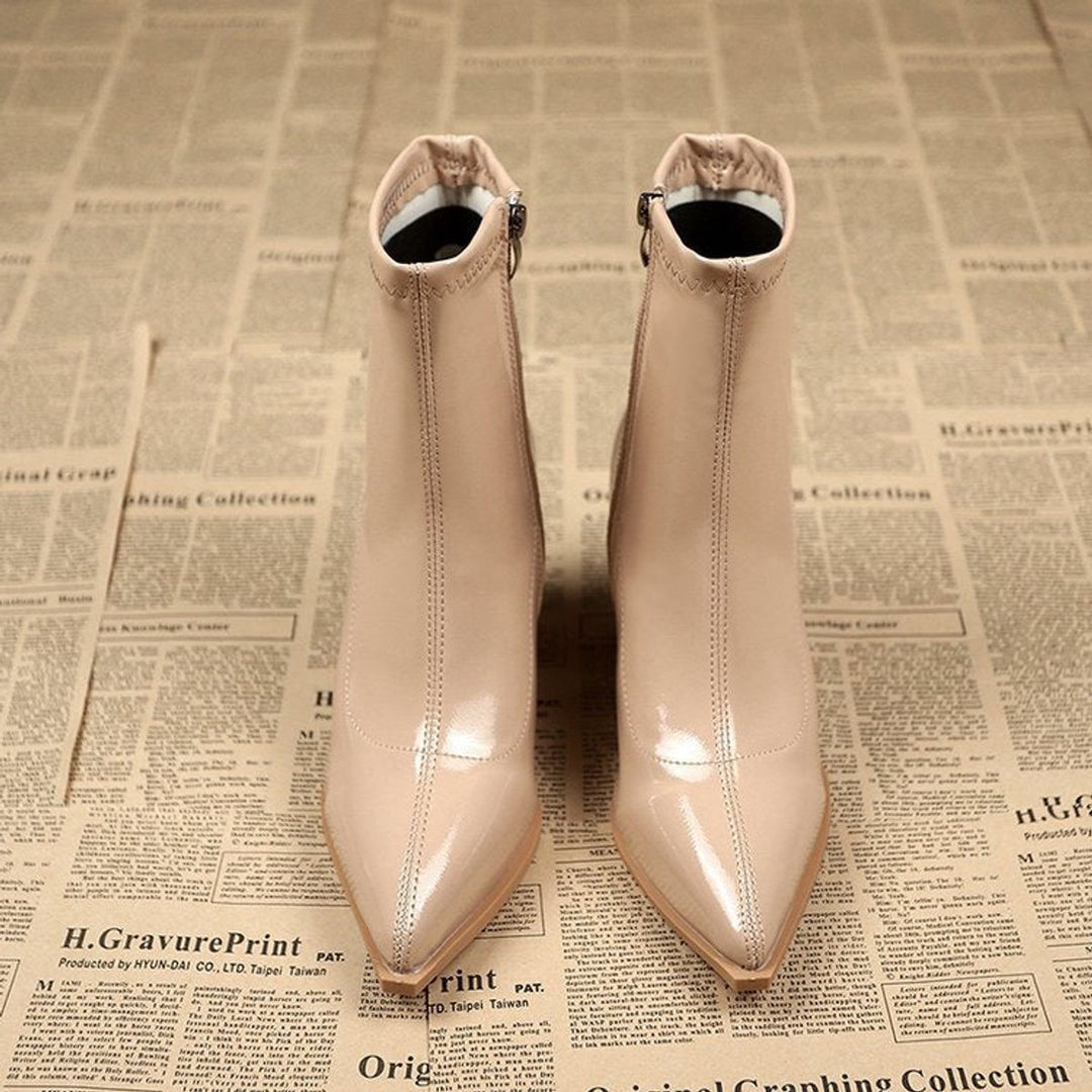 Women's Patent Leather Block-Heel Pointed-Toe Ankle Boots