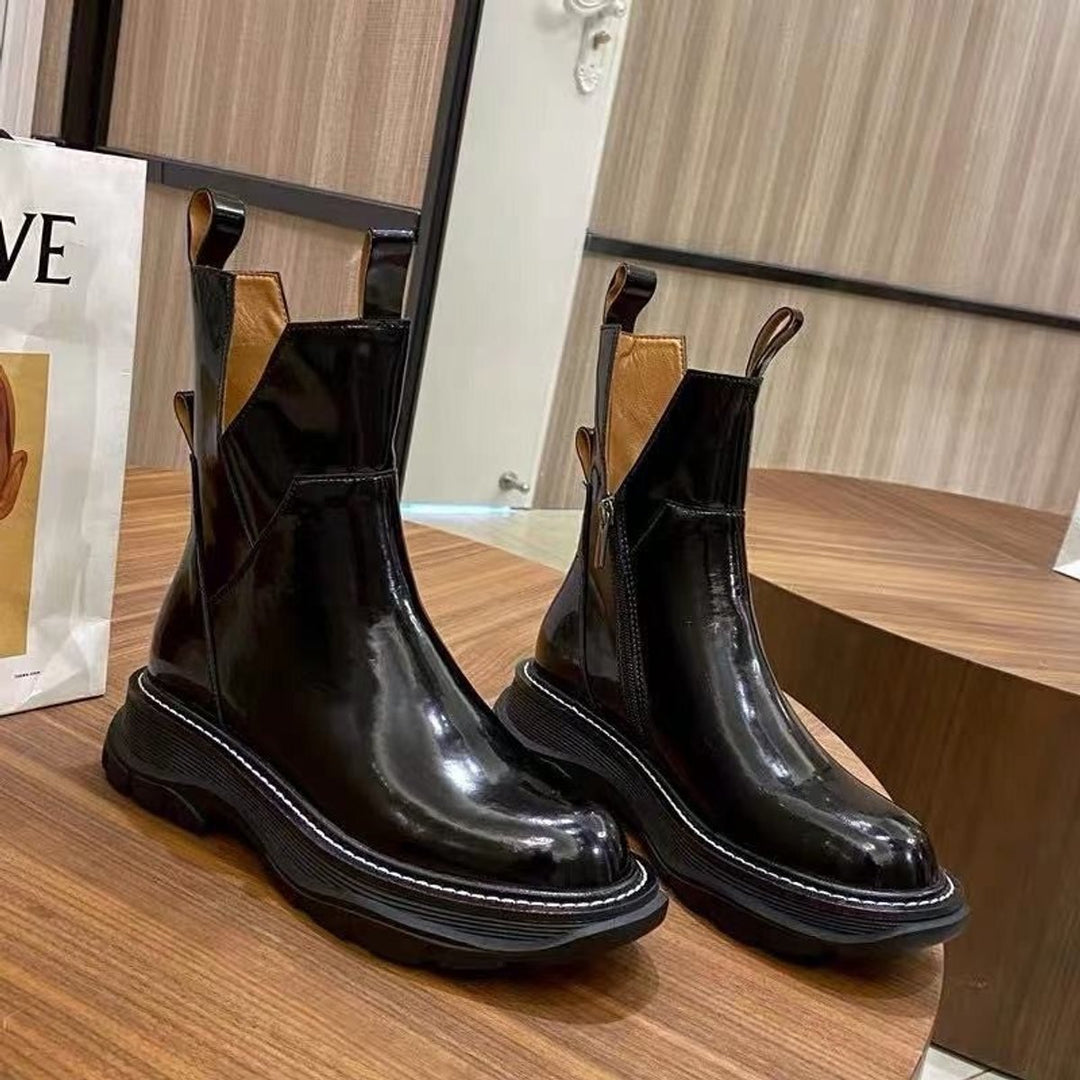 Women's Patent Leather Chelsea Ankle Boots Side-Zip Platform
