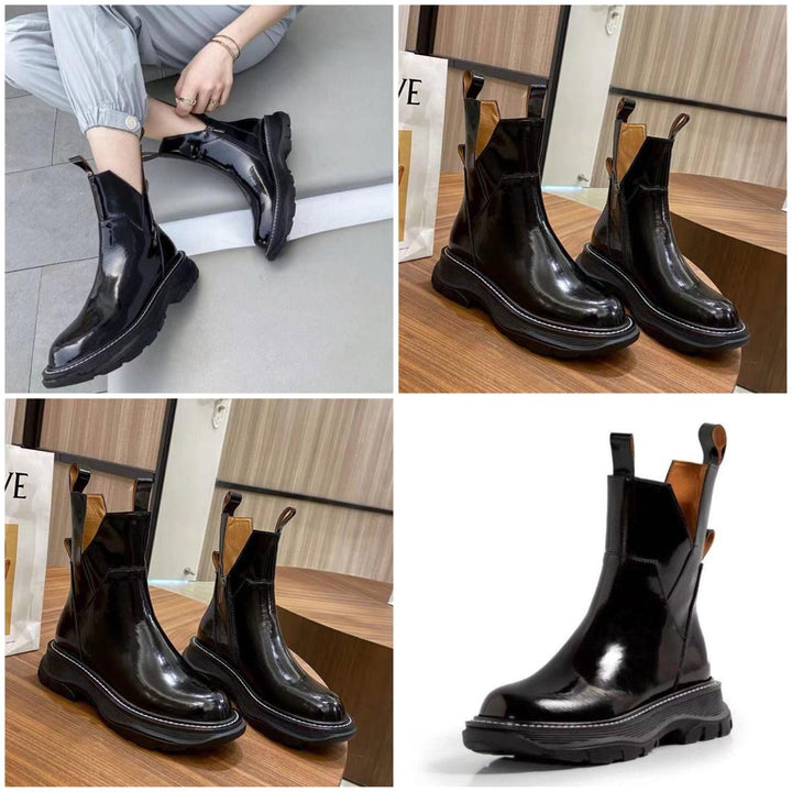 Women's Patent Leather Chelsea Ankle Boots Side-Zip Platform
