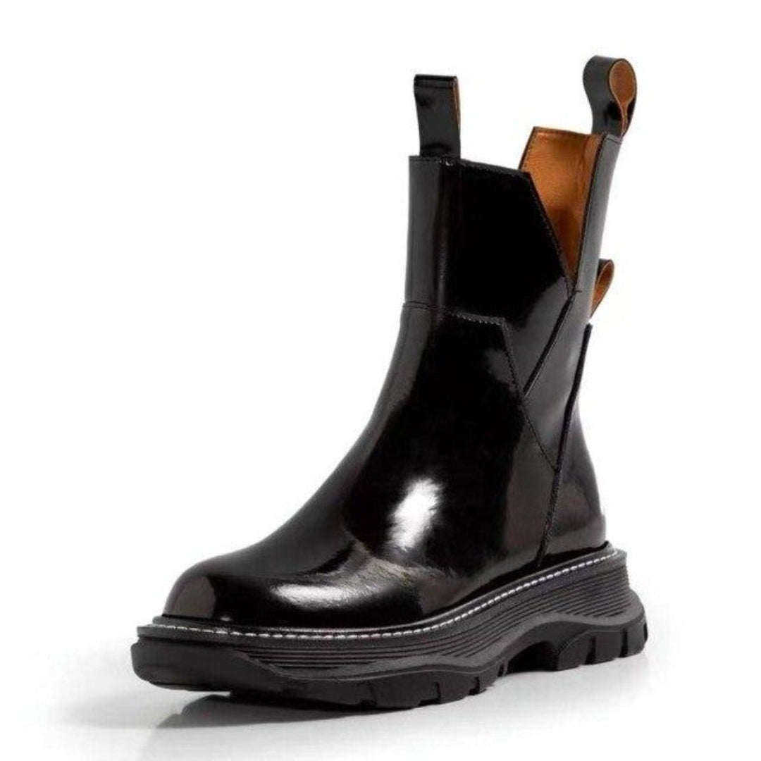 Women's Patent Leather Chelsea Ankle Boots Side-Zip Platform
