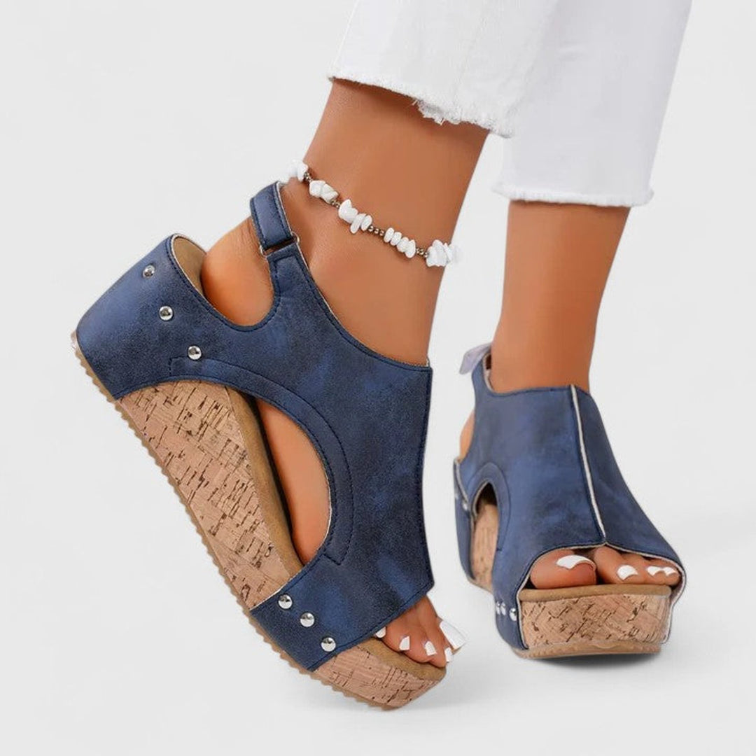 Women's Peep-Toe Cork Wedge Suede Slingback Sandals - Blue