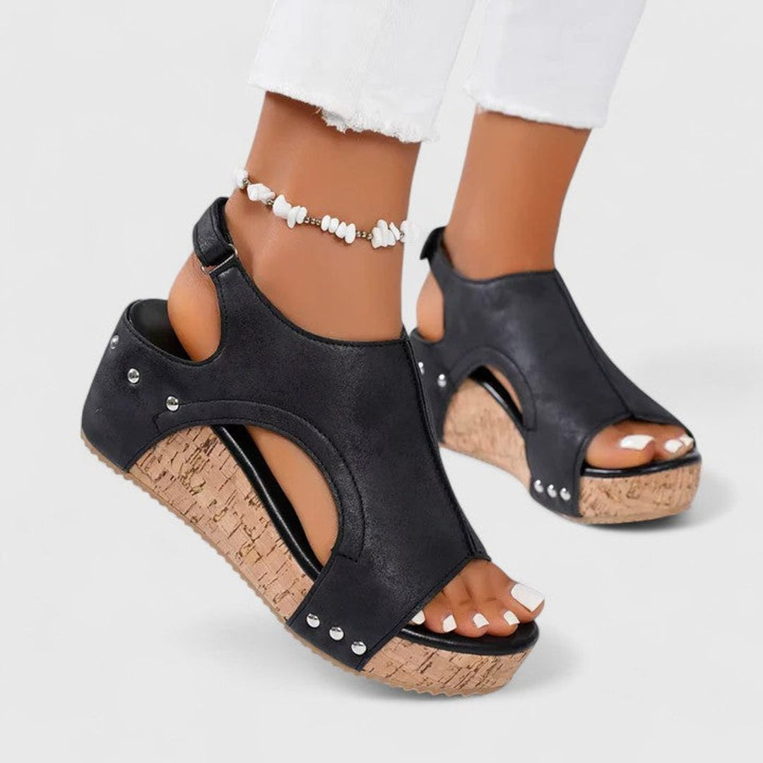 Women's Peep-Toe Cork Wedge Suede Slingback Sandals