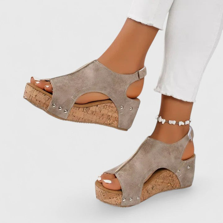 Women's Peep-Toe Cork Wedge Suede Slingback Sandals
