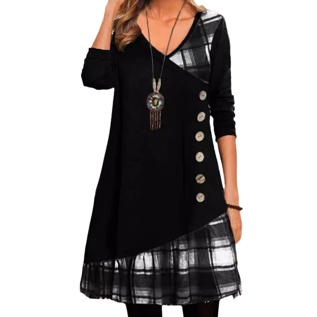 Women's Plaid Cowl-Neck Drawstring Casual Fall Midi Dress