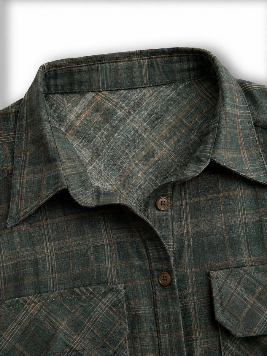 Women's Plaid Flannel Long Sleeve Fall Dress Maxi Shirt Dress