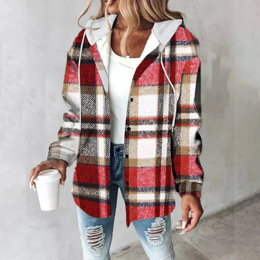 Women's Plaid Hooded Button-Front Oversized Shacket