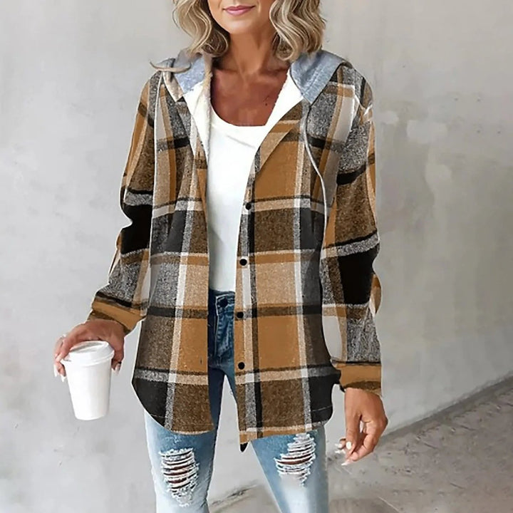 Women's Plaid Hooded Button-Front Oversized Shacket