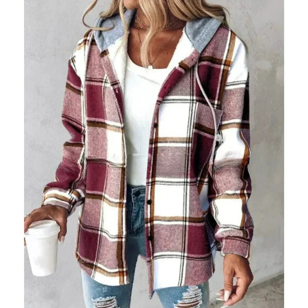 Women's Plaid Hooded Button-Front Oversized Shacket