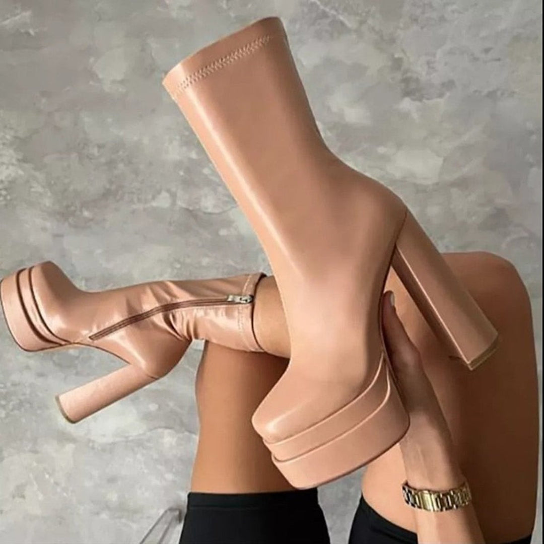 Women's Platform Block-Heel Stretch Sock Ankle Boots