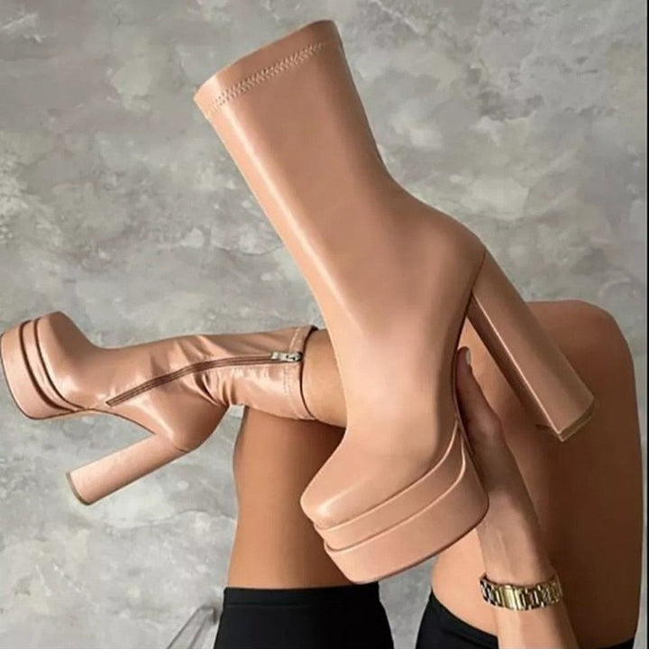 Women's Platform Block-Heel Stretch Sock Ankle Boots