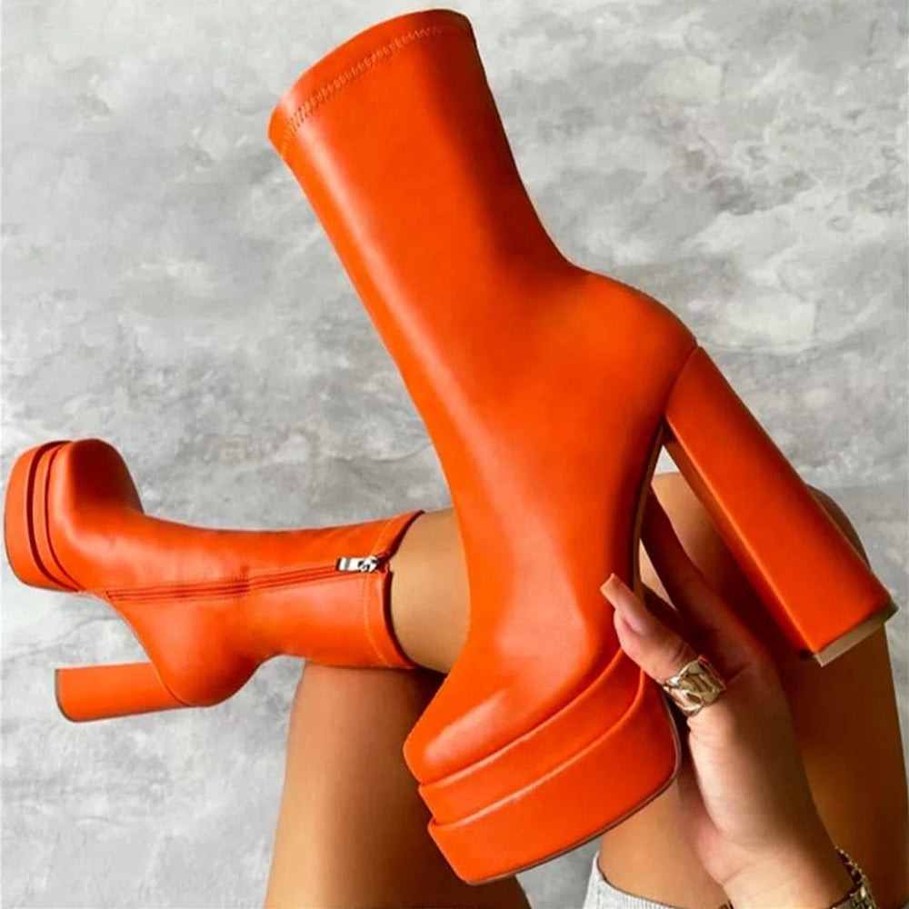 Women's Platform Block-Heel Stretch Sock Ankle Boots