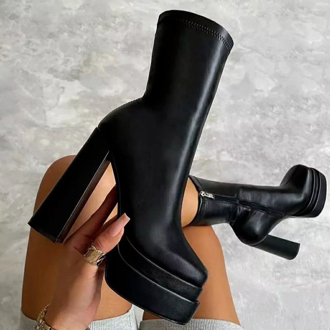 Women's Platform Block-Heel Stretch Sock Ankle Boots