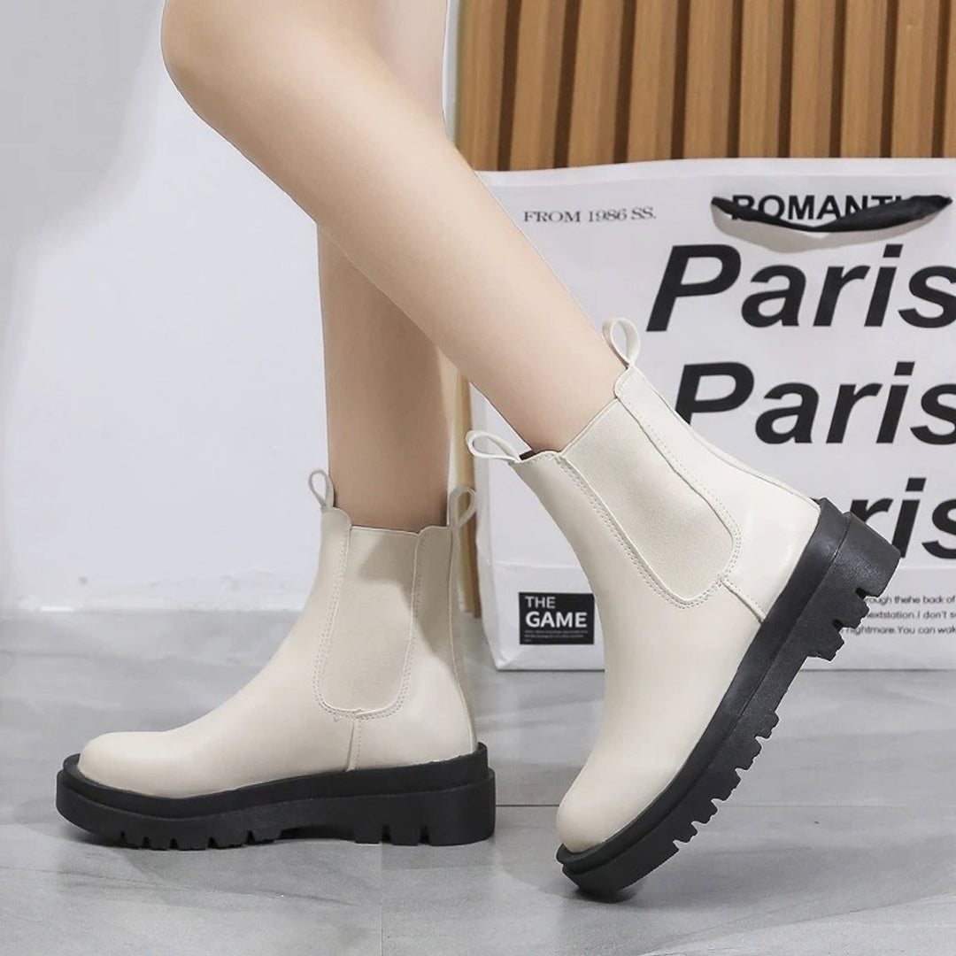 Women's Platform Chelsea Ankle Boots Elastic Side-Panel Pull-On