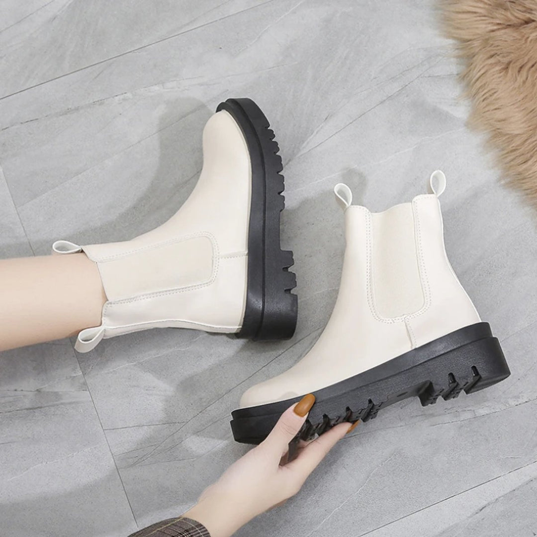 Women's Platform Chelsea Ankle Boots Elastic Side-Panel Pull-On