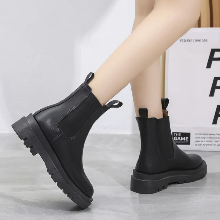 Women's Platform Chelsea Ankle Boots Elastic Side-Panel Pull-On