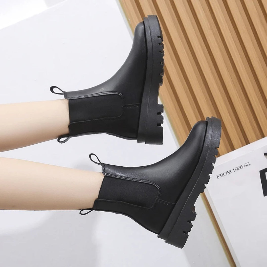 Women's Platform Chelsea Ankle Boots Elastic Side-Panel Pull-On