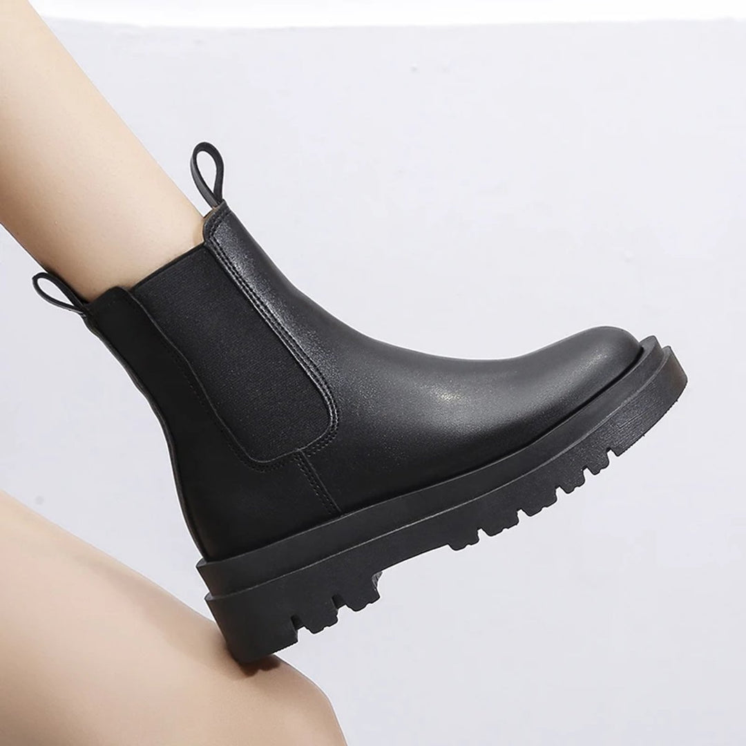 Women's Platform Chelsea Ankle Boots Elastic Side-Panel Pull-On