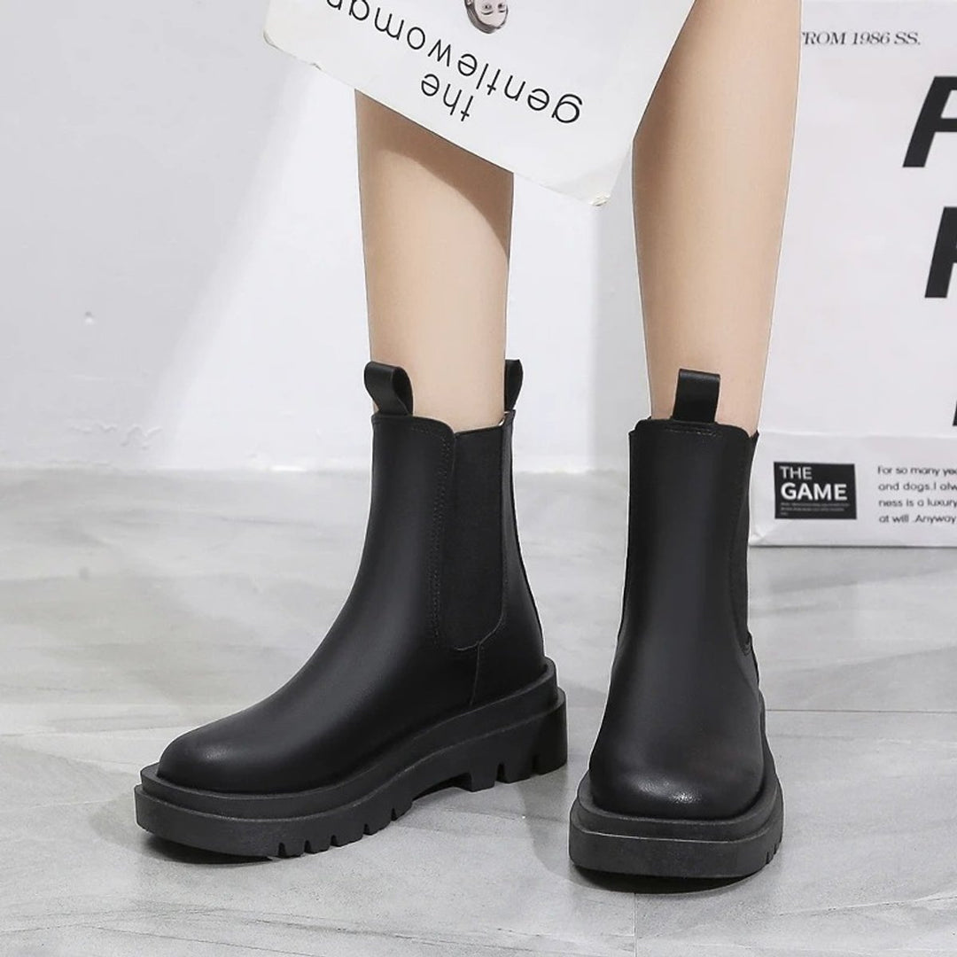 Women's Platform Chelsea Ankle Boots Elastic Side-Panel Pull-On