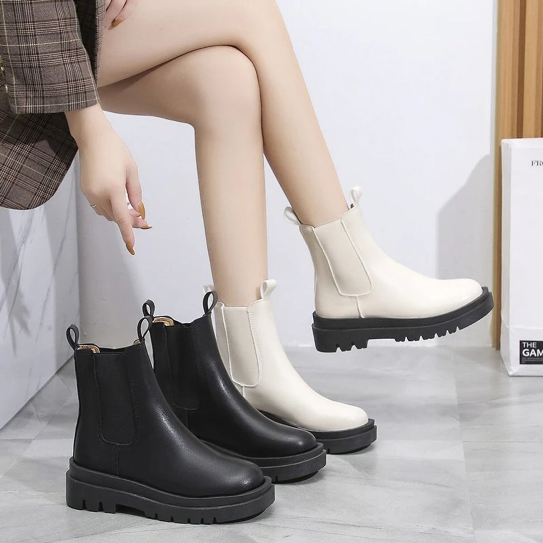 Women's Platform Chelsea Ankle Boots Elastic Side-Panel Pull-On
